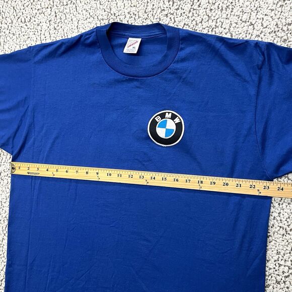 VTG 90s BMW Racing Shirt Mens XL Blue #42 Embroidered Patch Logo Jerzees USA - Picture 9 of 9